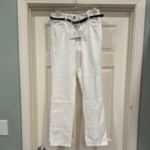 NWT Zara White Denim with Dark Brown Belt90’s Straight Leg Jeans Size 4